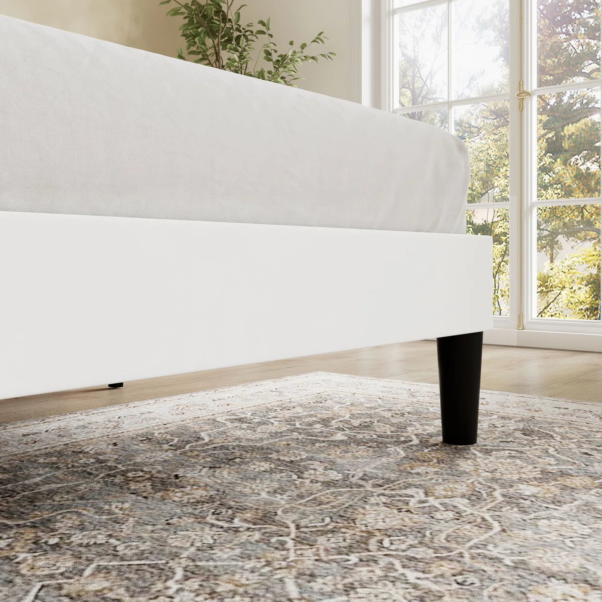 Candler Velvet Upholstered Platform Bed with Wingback Headboard and Wooden Slats